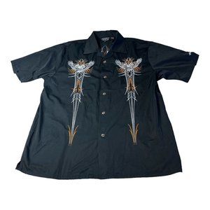 IRON HORSE MOTORCYCLE BIKER SNAP UP EMBROIDERED WORK SHIRT Mens XL Black‎